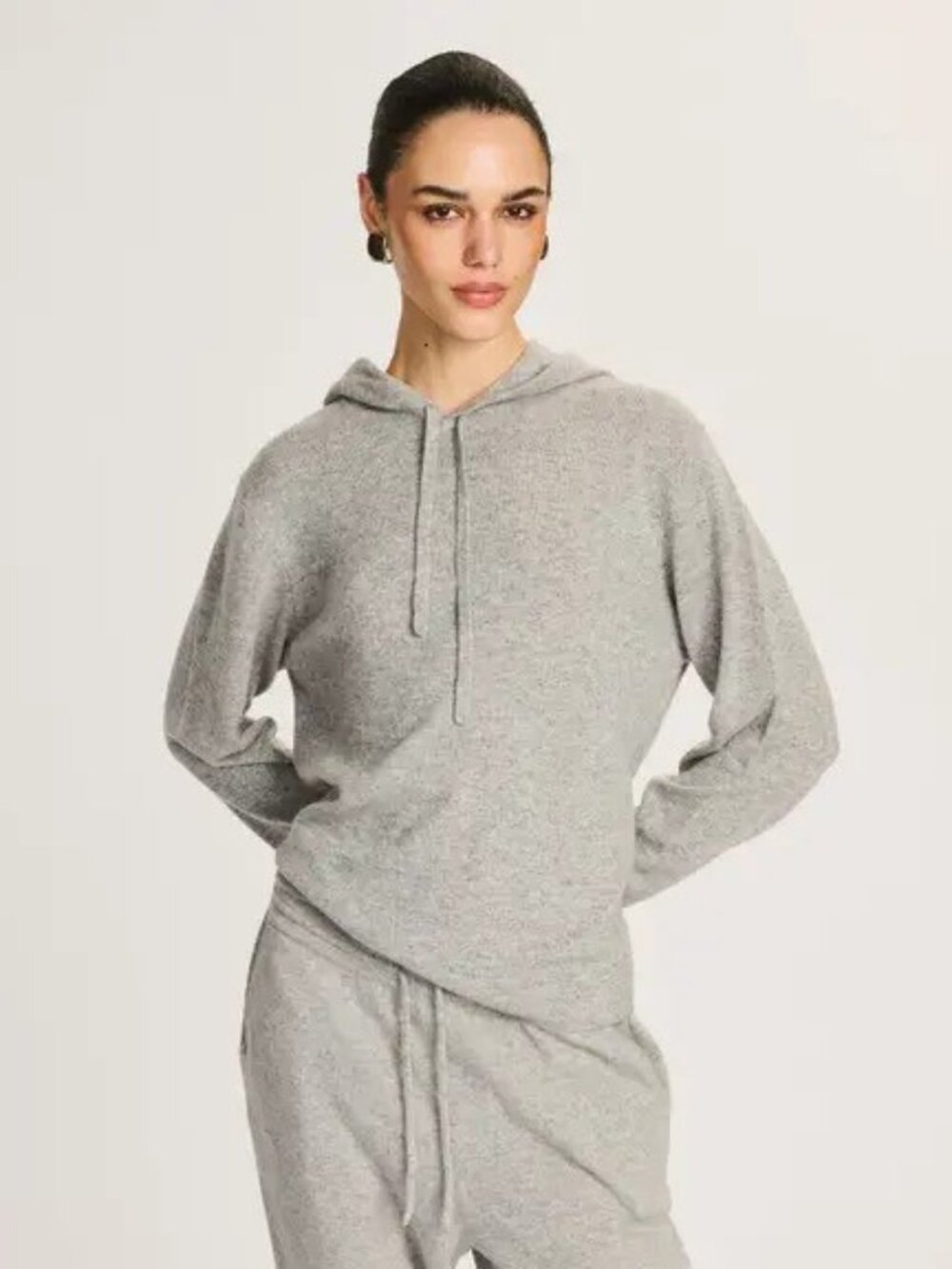 Nordstrom 100% Cashmere Gray Pullover Hoodie Sweater Women's Large